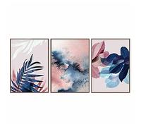 Feuille Murale Art Abstrait Aquarelle Murale Tableaux Toile tableau Peinture Blush Rose Bleu Marine Decoration Tropical Affiches Et Gravures Peintures Salon Decoration Sans Cadre 50×70cm×3pcs