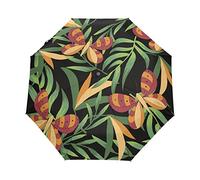 Feuille Papillon Insecte Arbre Parapluie Pliable Pliant à Ouverture Automatique Parapluies Pliant Coupe-Vent pour Voyager Plage Femmes Enfants Homme Fille