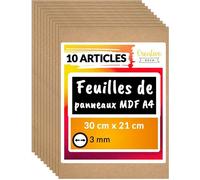 Creative Deco 10 x A4 Panneau MDF | 300 x 210 x 3 mm | Feuille Planche Bois Brut | Plaque Bois Idéale pour Bricolage, Découpe Laser, Gravure, Maquette | Panneaux pour Pyrogravure, Linogravure