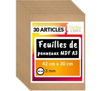 Feuille Planche Panneau Bois Brut - Creative Deco - 30 x A3 - MDF - 420 x 300 mm - 3 mm d'épaisseur