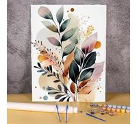 Suneve Feuille simple Peinture par Numéros pour Adultes,sans Cadre DIY Usine Kit de Peinture à l'huile sur Toile Artisanat,avec Pinceaux Peintures Acryliques pour Enfants Décor la Cadeau - 30x40cm