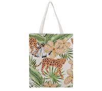 Feuille Verte Léopard Tote Bag En Toile Femme Sac À Main Grand Sac À Bandoulière Pour Voyage Shopping 38×46cm