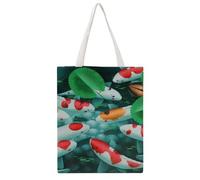 Feuille Verte Poisson Tote Bag En Toile Femme Sac À Main Grand Sac À Bandoulière Pour Voyage Shopping 38×46cm