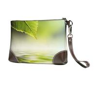Feuille Verte se reflétant dans l'eau de la rivière,Sacs à Main en Cuir PU pour Femmes, Pochette à Fermeture éclair, Portefeuille, Sac à Main avec dragonne