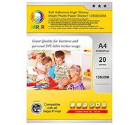 Feuilles à jet d'encre MR.R 135 g/m² A4 x 20 papier photo autocollant brillant blanc imprimé étiquettes de qualité photo autocollants imprimables auto-adhésifs