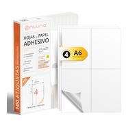 Feuilles A4 d'Étiquettes Adhésives Blanches, Créez vos Autocollants Personnalisés toute Surface, Papier A4 Adhésif Sécurisé, Étiquette Adhésive à Imprimer - Ofituria (4 par feuille, 100 feuilles)