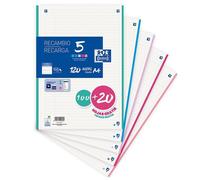 Oxford Feuilles A4 lignées perforées 1 ligne, 120 feuilles, 4 perforations, 5 bandes pastel