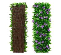 Feuilles artificielles, Brise-Vue for Jardin, haie d'intimité, Treillis, Panneau de clôture décoratif en Lierre Artificiel, Haies artificielles, 30 x 180 cm, étendues, Fleurs Violettes, 2 pièces