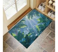 Feuilles Bananier Denses Paillasson pour l'intérieur - - Forêt Tropicale Humide Paillasson Antidérapant Anti-saleté Lavable pour Porte d'entrée entrée Balcon, Vert Émeraude