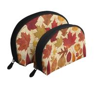 Feuilles d'automne Damassé, Trousse de Maquillage Coquille Femme Petit Porte-Monnaie Trousse de Toilette Trousse à cosmétiques 2 pièces