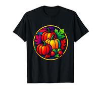 Feuilles d'automne Motif Citrouille d'automne Feuilles de Couleur d'automne T-Shirt Graphique avec Valeur, Homme, Noir, XL