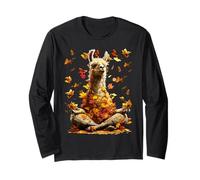 Feuilles d'automne paisibles Lama méditant Animal Yoga Art d'automne Manche Longue