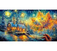 Feuilles d'automne tourbillonnant sous Un Parapluie Bleu Puzzle 1000 pièces en Papier recyclé pour Adultes - Cadeau Amusant & Activité Familiale Décoration Murale 38x52/1000pcs