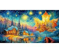 Feuilles d'automne tourbillonnant sous Un Parapluie Bleu Puzzle 1000 pièces pour Adultes - Activité Familiale DéFi éduchatiF & Détente 75x50/1000pcs