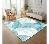 Feuilles de Bananier Peintes Tapis Salon Lavable 180x240cm Poil Ras Carpet Doux Feuillage Bleu Rectangulaire Carpet Intérieur Extérieur Dessous Tapis Antidérapant Moquette Chambre, Descente de Lit