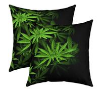 Feuilles de Cannabis Réversible Taie d'oreiller 45x45cm Feuilles de Cannabis Lot De 2 Housse de Coussin pour Enfants Cannabis Feuilles Place Taie Oreiller Botanique Nature Vert Housse Coussin