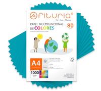 Feuilles de couleur, Pack 1000 Feuilles A4 80gr - Papier couleur pour loisirs créatifs, imprimante, scrapbooking - Feuilles colorées - Idéal pour origami, pliage, bureau et école (Turquoise, 1000h)