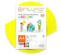 Feuilles de couleur, Pack 1000 Feuilles A4 80gr - Papier couleur pour loisirs créatifs, imprimante, scrapbooking - Feuilles colorées - Idéal pour origami, pliage, bureau et école (Jaune Fluo, 1000h)