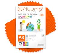 Feuilles de couleur, Pack 250 Feuilles A3 80gr - Papier couleur pour loisirs créatifs, imprimante, scrapbooking - Feuilles colorées - Idéal pour origami, pliage, bureau et école (Orange Flúor, 250h)