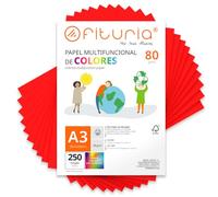 Feuilles de couleur, Pack 250 Feuilles A3 80gr - Papier couleur pour loisirs créatifs, imprimante, scrapbooking - Feuilles colorées - Idéal pour origami, pliage, bureau et école (Rouge, 250h)