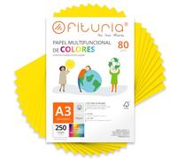 Feuilles de couleur, Pack 250 Feuilles A3 80gr - Papier couleur pour loisirs créatifs, imprimante, scrapbooking - Feuilles colorées - Idéal pour origami, pliage, bureau et école (Jaune Vif, 250h)