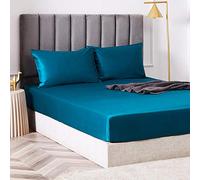 Feuilles de Filles, Feuille de lit en Coton en Soie en Satin Couvercle de lit de lit Matelas Non glissé Protecteur pour Double King-Bleu_2_120cmx200cm * 25cm
