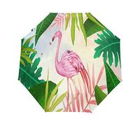 Feuilles De Flamant Rose Plante Tropicale Parapluie Pliable Pliant à Ouverture Automatique Parapluies Pliant Coupe-Vent pour Voyager Plage Femmes Enfants Homme Fille