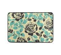 Feuilles De Fleurs Noires Tapis De Bain Durable Tapis De Porte Ramasse La Saleté Paillasson pour Accessoires Maison Porte D'Entrée Entrée 40 X 60Cm
