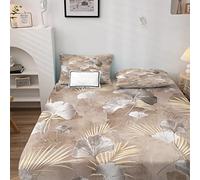 Feuilles de Gingko Drap Housse 180x200 Botanique Housse de Matelas Microfibre Motifs ImpriméE avec Grand Bonnet de 30 cm, pour Matelas Epais avec 2 Taies D'Oreillers（50x75）
