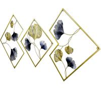Feuilles de ginkgo art mural, design en fer, style moderne, set de 3, or