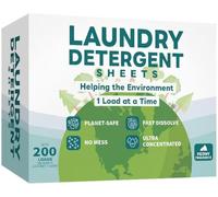 Feuilles de lessive jusqu'à 200 lavages, écologiques, faciles à utiliser, à base de légumes, biodégradables, sans plastique, zéro déchets, frais