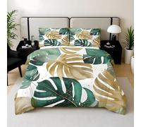 Feuilles De Monstera Housse de Couette 200x200 SystèMe Forestier 3 Piè Parure de Lit Microfibre avec Fermeture Éclair, Parure de Couette avec 2 Taie Oreillers 65x65cm F1300