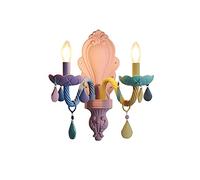 Feuilles de mur de couleurs avec pendentif en cristal, E14 Double tête Éclairage mural Fixtures dessin animé Feux muraux intérieurs pour la chambre des enfants, fille, salle de princesse, chambre à co