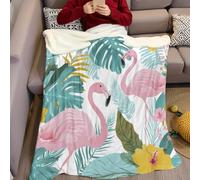 Feuilles de Palmier Couverture Polaire 200 x 220 cm Flamant Rose et Feuilles Tropicales Impression 3D Plaid Polaire Douce Moelleuse Chaudes Flanelle Couverture de Lit Plaid pour Filles et Garçons