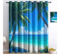 Feuilles De Palmier De Plage Rideau Occultant Isolation Thermique Rideau, 100% Polyester Rideaux Isolants, Rideau Intérieur à 0eillets Moderne Chambre, pour Salon & Pièce 70L X 160H cm (2 Panneaux)