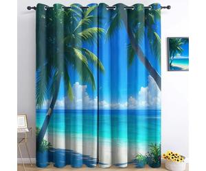 Feuilles De Palmier De Plage Rideau Occultant Isolation Thermique Rideau, 100% Polyester Rideaux Isolants, Rideau Intérieur à 0eillets Moderne Chambre, pour Salon & Pièce 70L X 160H cm (2 Panneaux)