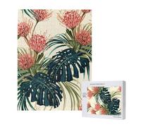 Feuilles de Palmier Exotiques Feuille de Jungle Floral Tropical Rose Vert Imprimé,Puzzle Familial en Bois de 500 pièces pour Adultes et Adolescents