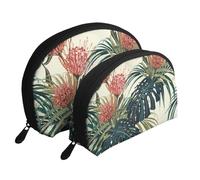 Feuilles de Palmier Exotiques Feuille de Jungle Tropical Floral Rose Vert, Trousse de Maquillage Coquille Femme Petit Porte-Monnaie Trousse de Toilette Trousse à cosmétiques 2 pièces