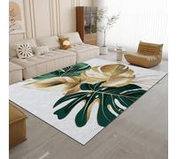 Feuilles De Palmier Intérieur Tapis de Décoration 160x230cm Plantes Tropicales Dorées Tapis Poils Ras Lavable Salon Moquette, Soft Antidérapant Tapis De Sol pour Chambre Couloir Paillasson Entrée 1Q62