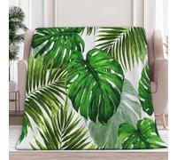 Feuilles De Palmier Monstera Vintage Couverture Polaire 180 x 220 cm Impression Douce Moelleuse Flanelle Couverture de Lit, Blanc Jeté de Canapé Convient Adultes et Enfants Chaud en Hiver Couvertures