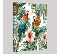 Feuilles De Palmier Vertes Impression artistique Oiseaux Perroquet sur toile 50x40 cm Tableau mural moderne avec cadre bois naturel Décoration maison pour salon chambre bureau cuisine