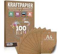 Feuilles de papier Kraft de qualité supérieure - DIN A4-260g - 21x29,7cm - Papier d'artisanat et carton naturel Feuilles de papier pour l'impression, fabrication de papier cartonné (100 unités)