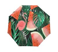 Feuilles De Pastèque Palmier Flamant Parapluie Pliable Pliant à Ouverture Automatique Parapluies Pliant Coupe-Vent pour Voyager Plage Femmes Enfants Homme Fille