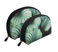 Feuilles de Plantes Tropicales Vertes imprimées, Trousse de Maquillage Coquille Femme Petit Porte-Monnaie Trousse de Toilette Trousse à cosmétiques 2 pièces