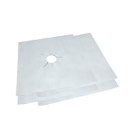 Feuilles de Protection Antiadhésives pour Plaque de Cuisson Gaz 8 Pièces | Lot de 8, Format 27x27cm, Trou Central Prédécoupé, Argenté, Ptfe et Résine, pour Brûleur de Cuisinière à Gaz
