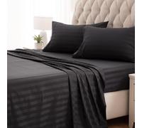 Feuilles de refroidissement a rayures Sleep Zone Set King Size - Feuilles plates et taies plates ajustees 4 pieces - Feuille de lit a rayures sup