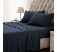 Feuilles de refroidissement a rayures Zone de sommeil Ensemble King Size - Feuilles plates et taies plates ajustees 4 pieces - Feuille de lit a r