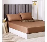 Feuilles de Soins faciles à Soins Simples, Feuille de lit Coton en Soie en Satin Couvercle de lit de lit Non glissé Protecteur de Matelas pour Double King-Coffee_Color_135cmx200cm * 25cm