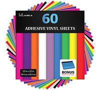 Feuilles de vinyle permanentes Kassa, 60 pièces | 10 couleurs vives en 12" x 12" avec une raclette incluse | Compatible avec Cricut, Silhouette et autres machines de découpe