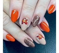 Feuilles D'érable D'automne Presse Sur Les Ongles Amande Faux Avec Des Paillettes Design Thanksgiving Automne Bâton Sur Couverture Complète Ongles
